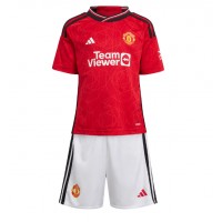 Camisa de time de futebol Manchester United Donny van de Beek #34 Replicas 1º Equipamento Infantil 2023-24 Manga Curta (+ Calças curtas)